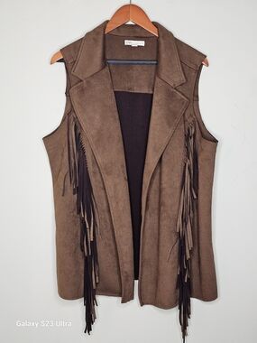 Cato Suede Fringe Sleeveless Vest - Brown